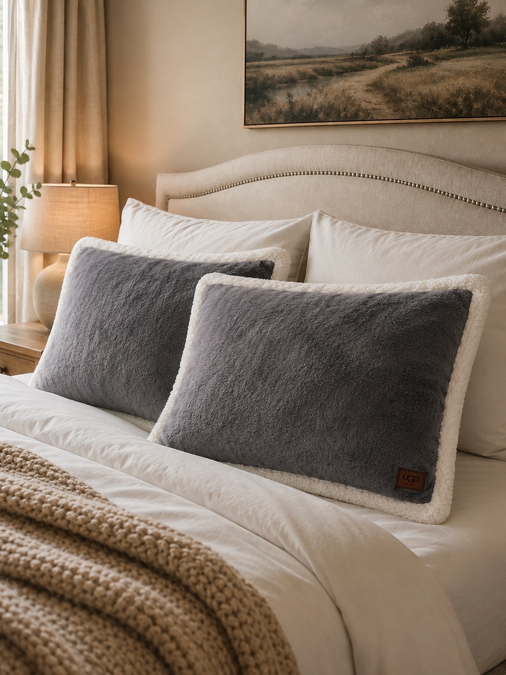UGG Set Of 2 Luxury Reversible Faux Fur & Sherpa Pillow Shams – Charcoal Gray